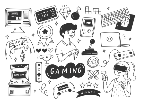 Download Cute Gamers Doodle Set - Gamers Collection
